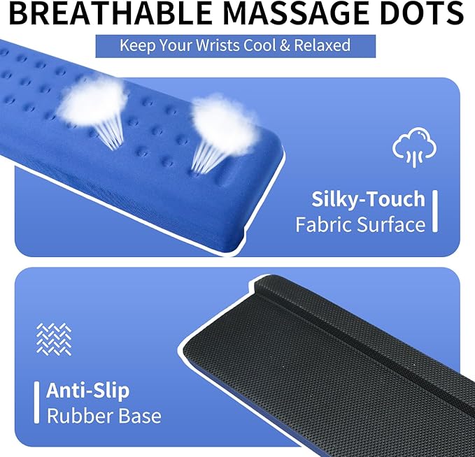 L-Shaped Desk Edge Cushion & Mouse Pad with Wrist Rest, 3-Piece Ergonomic Keyboard Wrist Support Set, Non-Slip Suction Cups, Massage Dot Design for Airflow, Dark Blue for Office and Gaming