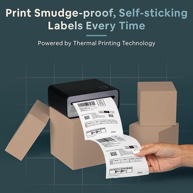 4x6 Thermal Shipping Label Printer - Wireless Bluetooth, Rechargeable Battery, No Ink Needed - for iPhone, Android, Home