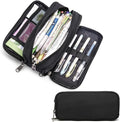 Della Gao Large Capacity Pencil Case, Aesthetic Pencil Pouch with 3 Compartments Nylon Storage Pen Bag Office Stationery Organizer for Women and Men- Black