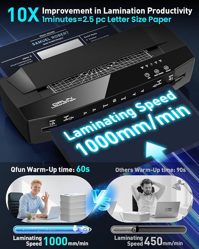 Qfun 3-10 Mil Thermal Laminator Machine 11x17 Heavy Duty Lamination Machine 4-Roller Commercial Laminating Machine 13 inch for Teacher, Large Laminate Machine with Laminating Sheets for Office School