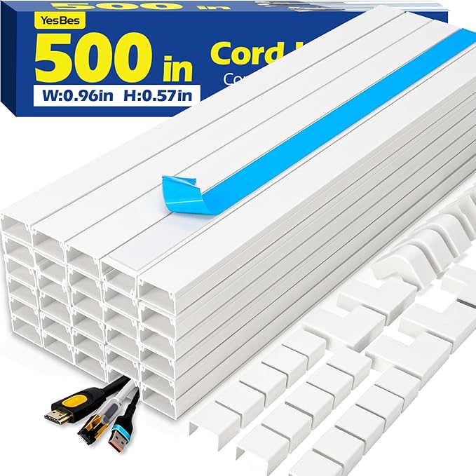 500in Cord Hider Kit, Cord Covers for Wires on Wall, Paintable Cable Raceway, Cord Hider for Wall Mount tv, tv Cable Hider Wall kit, Wire Covers for Cords, 32X L15.75 X W0.96in X H0.57in, White