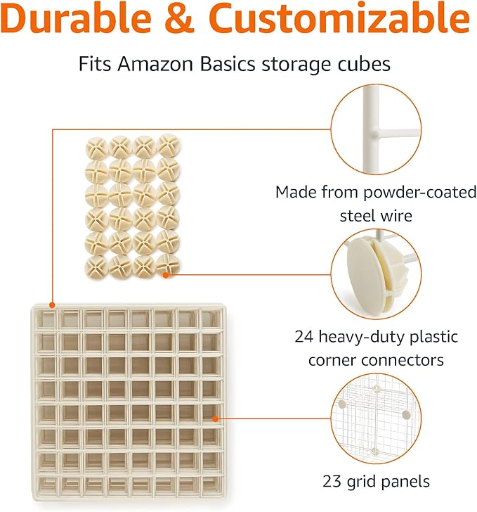 Amazon Basics 6 Cube Wire Grid Stackable Storage Shelves, 12.6 x 26 x 38 inches, White