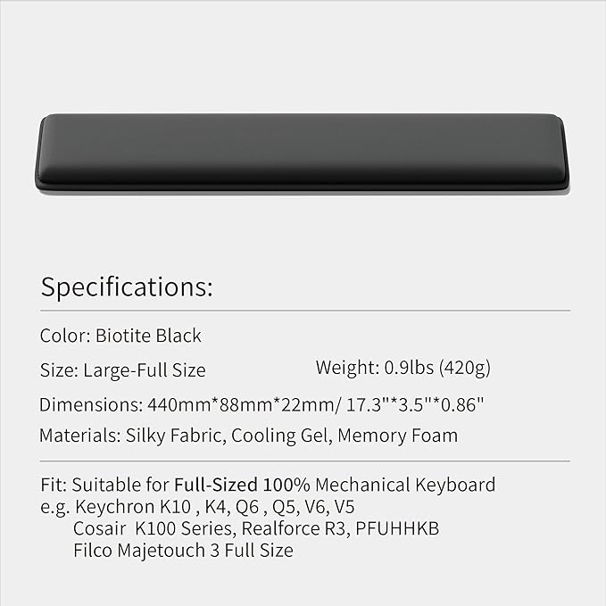 Faluber Cooling Gel Wrist Rest, 17.3-inch Length for Full-Sized Keyboard, Memory Foam Palm Rest with Non-Slip Footpad, Ergonomic Design, Stain Resistant, PC Accessory Gaming Gear (Large-Full Size)