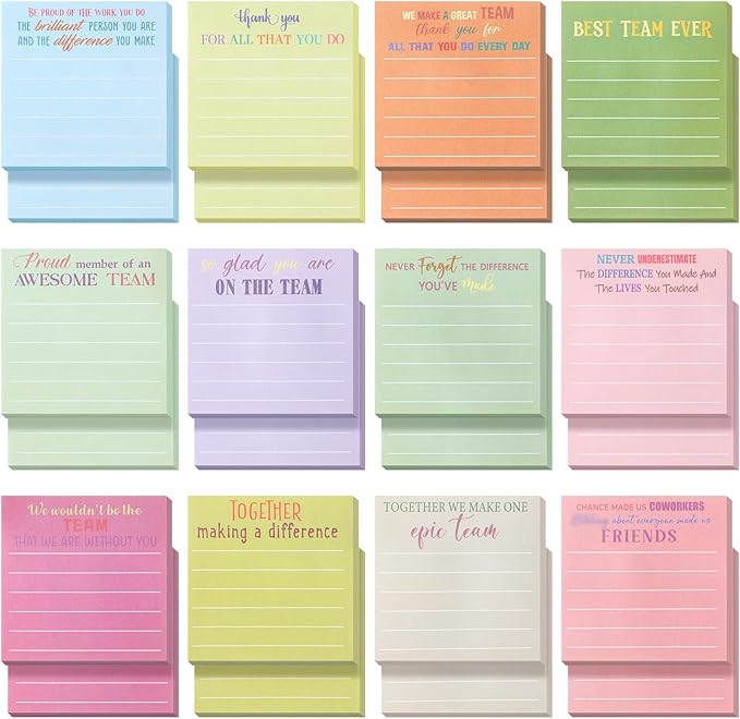 Yinder 24 Pcs Employee Appreciation Sticky Notes New Year Gift Bulk Motivation Sticky Note Pads Inspirational Gift for Teacher Nurse Staff Coworker Office Supply 3 x 3'' (Appreciation,Bright)