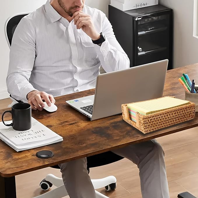 4 x 6 Inch Sticky Note Holder,Rattan Post It Note Dispenser,Wicker Sticky Note Dispenser,Farmhouse Style Post It Holder for Home Office Desk Decor,Honey Brown