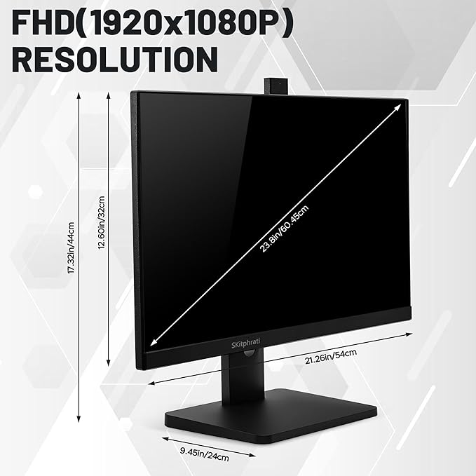 SKitphrati 23.8” Business Webcam Gaming Monitor, 1080P IPS 120HZ, Video Conference Monitor - Built-in Adjustable 3MP Webcam, Mic Array, Speakers, Eye Care, Frameless, HDMI, DP, VGA, USB 2.0