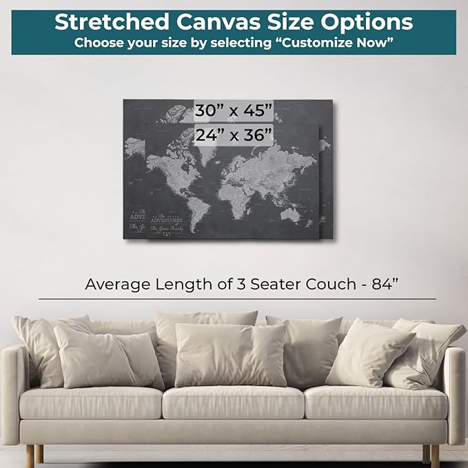 Gallery Wrapped - Stormy Dreams World Push Pin Travel Map with pins