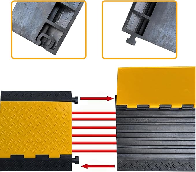 6 Channel Heavy-Duty Rubber Cable Ramp, 22,000 lbs Load Capacity Cable Protector Ramp, Hose & Cord Cover for Indoor & Outdoor Driveway, Garage, Stage, Warehouse