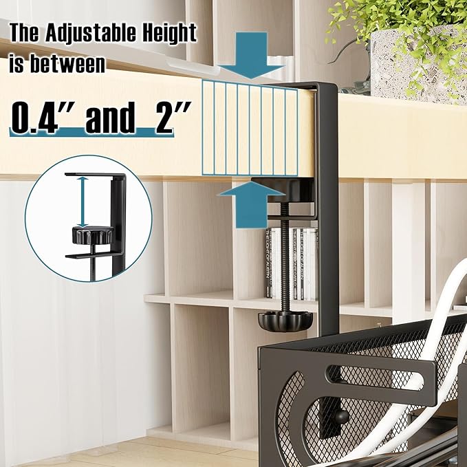 No Drill Under Desk Cable Management Tray, SONATURE 25.3" Cord Organizer for Table, Clamp Mount Desk Cable Management, Premium Carbon Steel Cable Organizer for Office, Home (Black)