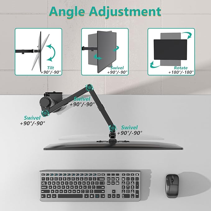 WALI Single Monitor Mount, Single Monitor Arm Desk Mount,Desk Monitors Stand, Holds Screen Up to 32inch, 22lbs, Adjustable Mount with C-CLAMP Designed for Home Office Application(M001), Black