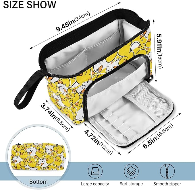 Duck Rubber Pencil Case Pouch Big Capacity Pencil Bag Box Organizer Pen Case with Zipper Pencil Cases for Boys Girls Kids Women School College