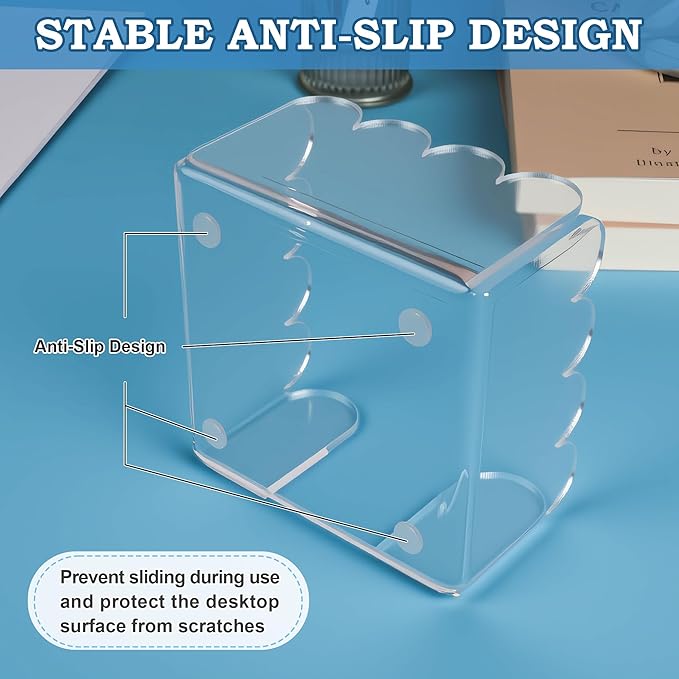 1 PC Scalloped Acrylic Sticky Note Holder 3"x3" Crystal Clear Sticky Note Holder Dispenser for Classroom, Desk Organizer Accessories for Dorm Room, School Office Necessities