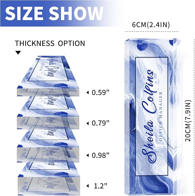 Custom Acrylic Name Plate for Desk, Employee Appreciation Gifts, Office Decor, Personalized, Funny Gifts for Coworkers Boss Teacher (Blue/White)