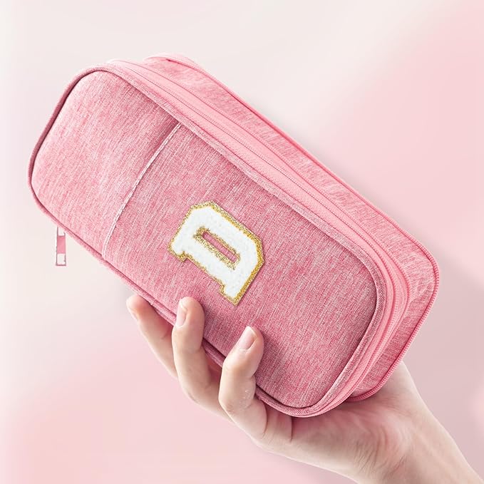 Large Capacity Pink Pencil Case, Cute Pencil Case Pencil Pouch with Zipper For Girls Women, Expandable Preppy Pencil Bag Large Storage High Capacity Bag Organizer for School Home Office Supplies, D