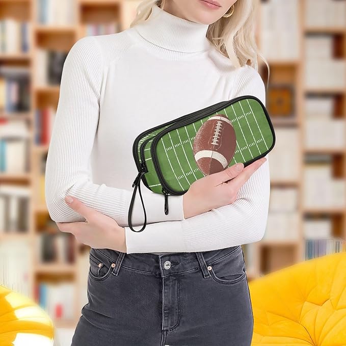 Football Pencil Case Box for kids Teens Boys Girls Large Pencil Pouch with Zipper Compartments Big Capacity Stationery Pen Bag Organizer for Kids Teens Adults School Office