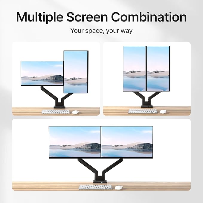 monTEK Dual Monitor Mount with USB Monitor Arms for 2 Monitors for 17 to 35 Inch Curved Screen Holds 35 Lbs Adjustable Heavy Duty Monitor Desk Mount Cable Management, VESA 75/100mm, MA1007UCBK-D