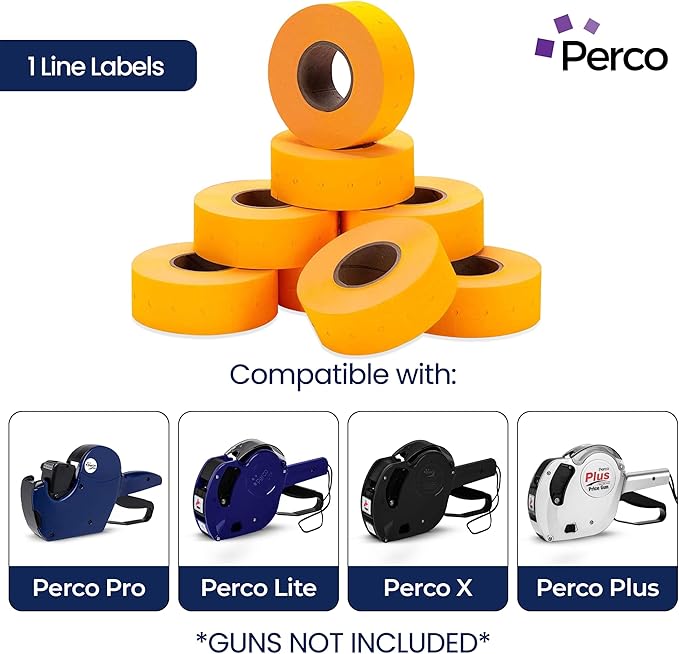 Perco 1 Line Fluorescent Orange Labels - Case of 30 Sleeves, 240,000 Blank Pricing Labels for Perco Lite, X, Plus and Pro 1 Line Price and Date Guns