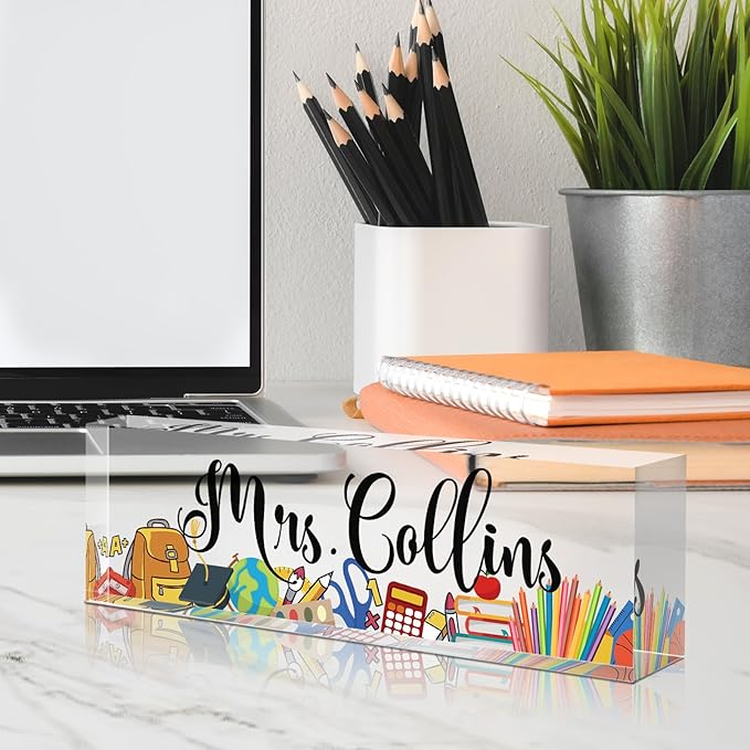 Custom Name Plate for Desk, Employee Appreciation Gifts, Office Decor, Acrylic Personalized, Desk Accessories, Funny Gifts for Coworkers Boss Teacher (Teacher A)