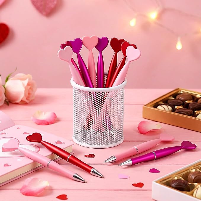 Crtiin 100 Pcs Valentine's Day Heart Shaped Pens Black Gel Ink Novelty Valentine Party Favor 1.0 mm Heart Ballpoint Pens for Men Women Office Valentine's Day Wedding Party Supply (Colorful)