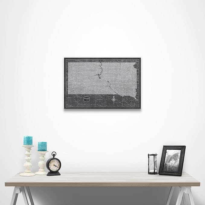 Conquest Maps Push Pin South Dakota Map Board - With Push Pins to Mark South Dakota Travels - Handmade in Ohio, USA - Design: Modern Slate
