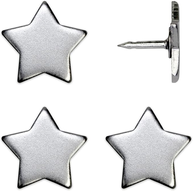Big Star Push Pins - Silver Star Pins - for Cork Board, Maps, or Lapel Pin Use - Designed in USA - Set of 4