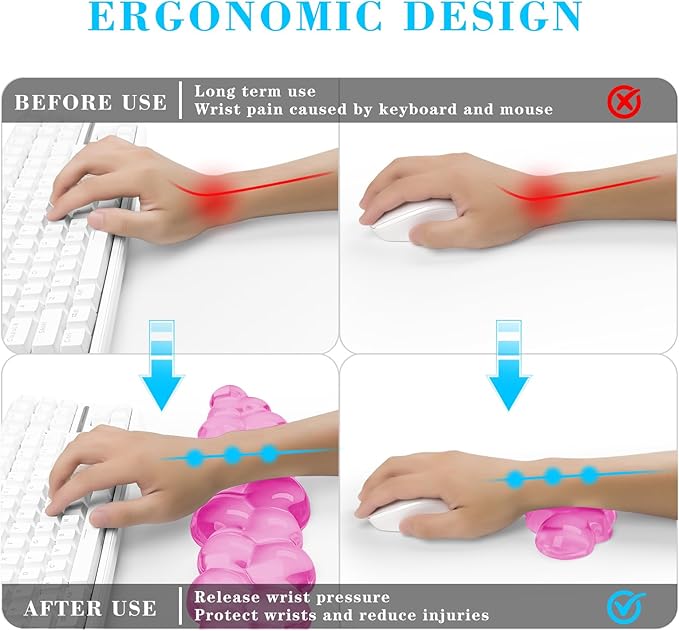 Gel Cloud Keyboard and Mouse Wrist Rest, Cute Wrist Support and Arm Support Keyboard Rest for Keyboard and Mouse Typing Pain Relief，Suitable for Office/Computer/Laptop/Gaming (Pink)