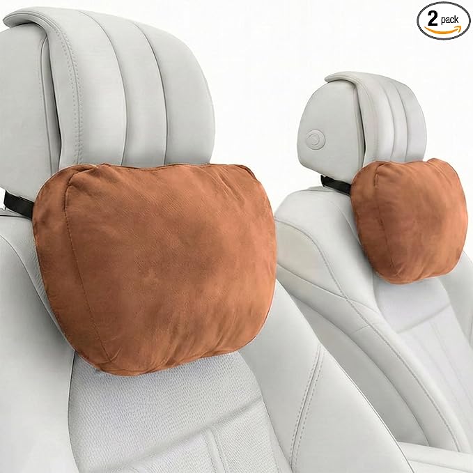 2PCS Car Pillow for Car Neck Pillow for Driving Seat Lumbar Support Soft Cushion with Extra Filling Accessories Back Support for Travel Nap and Trips Sleeping(Brown, Head)