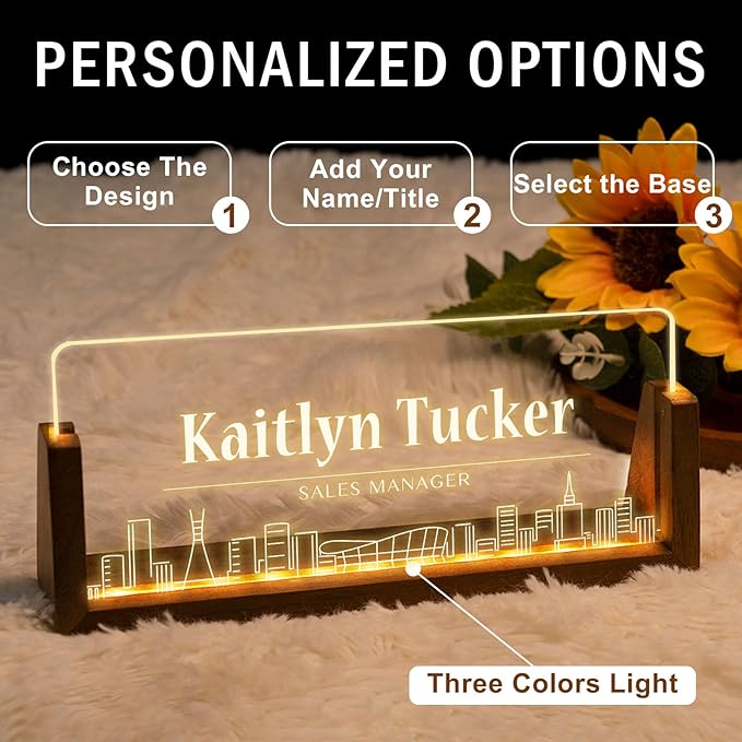 Desk Name Plate Personalized, Custom Office Light Up Name Plate for Desks, Desk Decorations for Women Men Office, Employee Appreciation Gifts for Coworkers