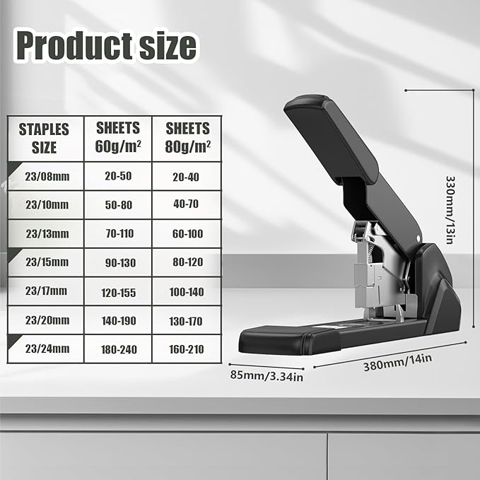 Heavy Duty Staple Gun, Industrial Grade 240 Page Capacity Ergonomic Labor-Saving Stapler, Extra Large Jumbo Desk Stapler for Office & Commercial Use, Anti-Jam Metal Construction with 3000 Staples