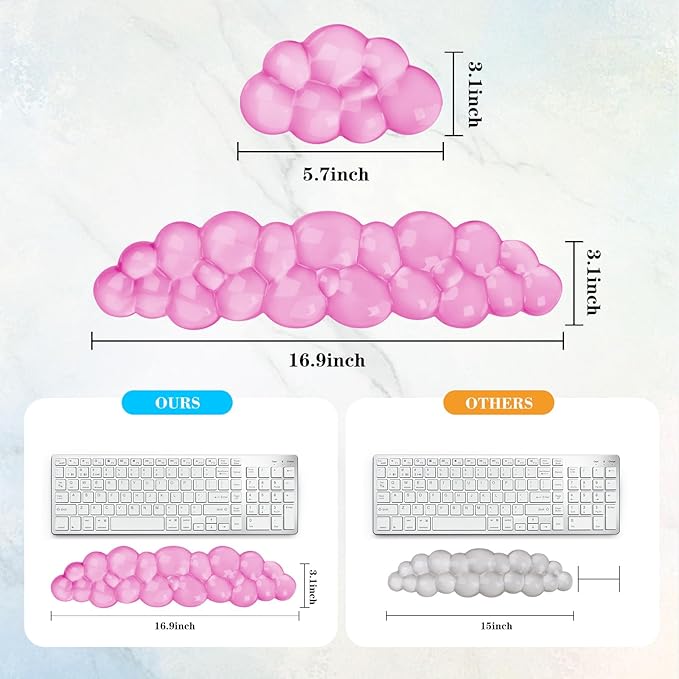 Gel Cloud Keyboard and Mouse Wrist Rest, Cute Wrist Support and Arm Support Keyboard Rest for Keyboard and Mouse Typing Pain Relief，Suitable for Office/Computer/Laptop/Gaming (Pink)