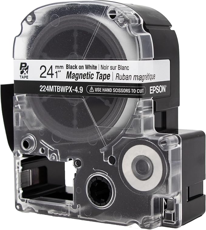 Epson LABELWORKS 224MTBWPX-4.9 Genuine Magnetic Tape Cartridge - Black on White Magnet Label Maker Tape - 1" (24MM) Wide, 4.9 ft, White