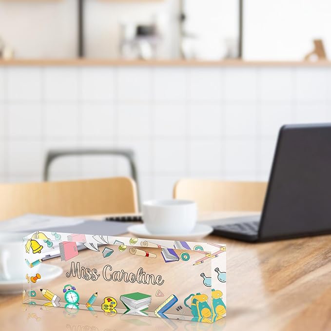 Ship Next Day-Custom Name Plate for Desk, Desk Name Plate Personalized, Acrylic Office Desk Accessories, Appreciation Gifts for Coworkers Employee Boss Women Men (Teacher)