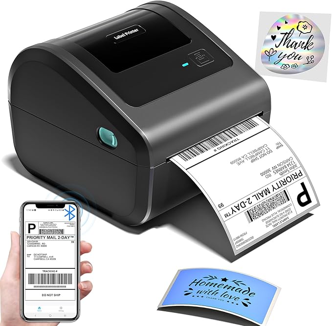 Bluetooth Shipping Label Printer 4x6, D450BT Thermal Label Printer for Shipping Packages, Thermal Printers for Small Business, Compatible with Android, iPhone, Windows, macOS, UPS, Tiktok