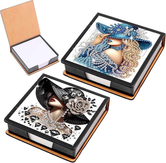 2 pcs Woman Diamond Painting Kit Note Box,Hat Memo Paper Storage Box Diamond Art,Sticky Note Holder Diamond Art,Diamond Painting Memo Pad For Office Desk. (Woman)