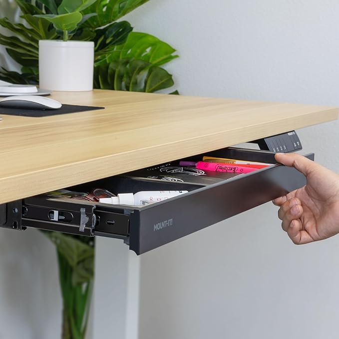 Mount-It! Under Desk Storage Drawer - Shallow Under Desk Drawer Organizer - Standing Workstation Storage Attachment - 20.7" Width Under Table Counter Pull Out Compartment - Black