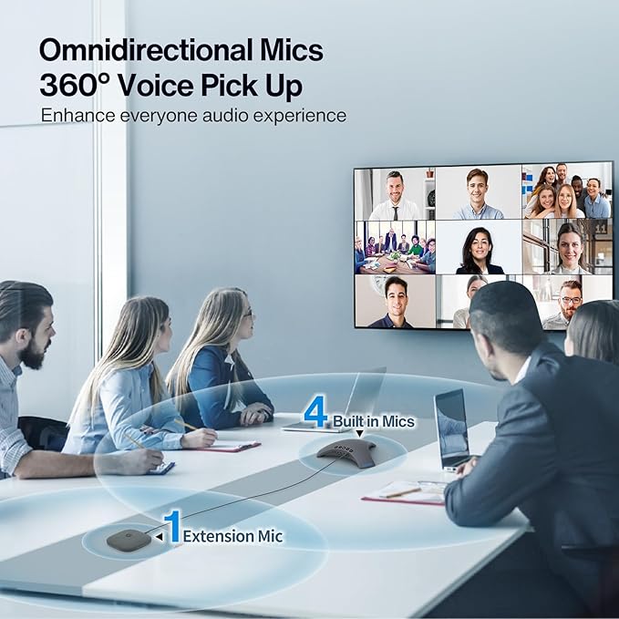 RayBit Conference Speaker and Microphone - Bluetooth Speakerphone with Daisy Chain, AI Noise Cancellation, Voice Enhancement, Support Wireless Dongle, USB Connection, Compatible with All Meeting Rooms