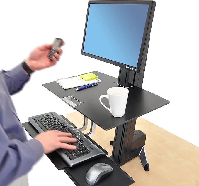 Ergotron – WorkFit-S HD Single Monitor Standing Desk Converter, Sit-Stand Workstation for Tabletops – 16 to 28 lbs, Black