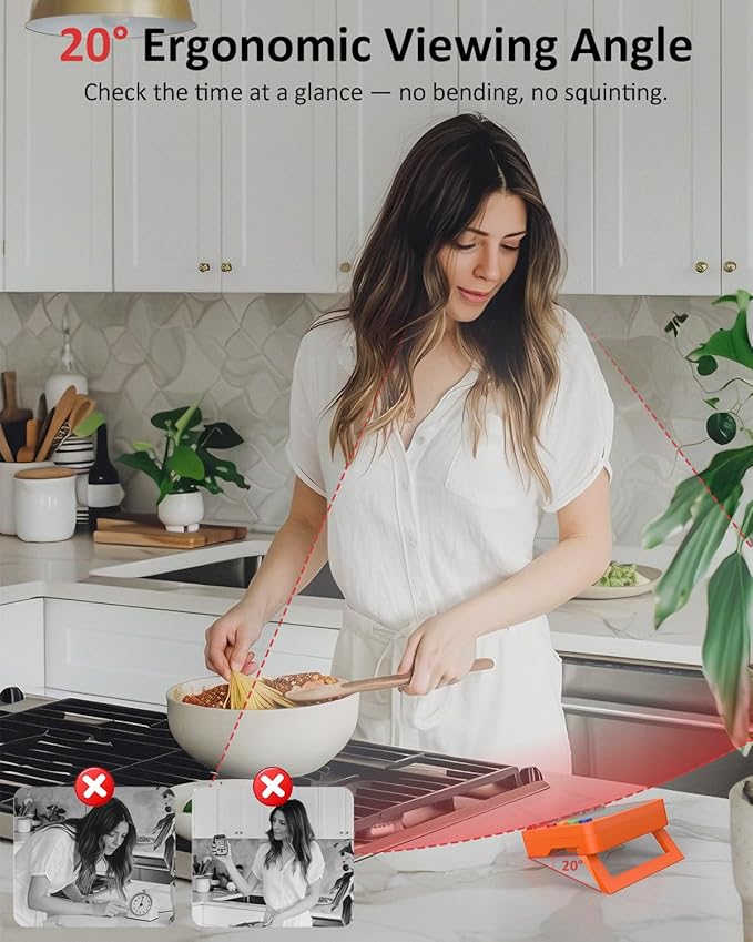 Digital Kitchen Timer for Cooking - 4 Channel Count Up Countdown Timer with Loud Alarm and Silent Mode, Large Display, Magnetic Back, Auto Memory for Classroom Study Gym, Battery Included (Orange)