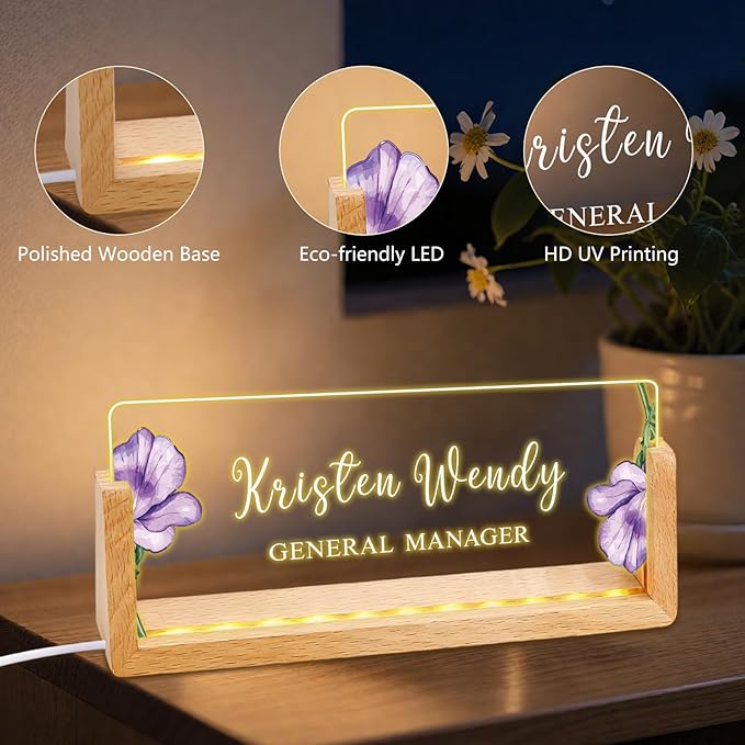 Ships Next Day, Custom Name Plate for Desk - Business Light Up Acrylic Desk Name Plate Personalized Elegant Office Gift for Boss Coworker Teacher Employee Appreciation Gift, Office Decor for Women Men
