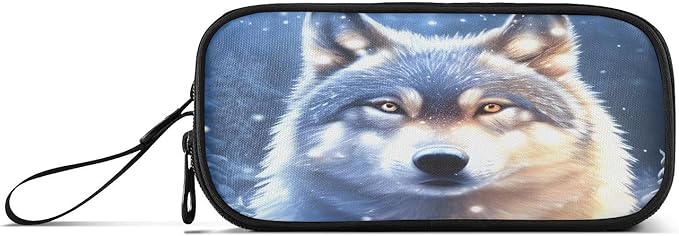 Wolf Snowy Pencil Case Box Boys Girls Large Pencil Pouch Zipper Compartments Big Capacity Stationery Pen Bag Organizer for Kids Teens Adults School