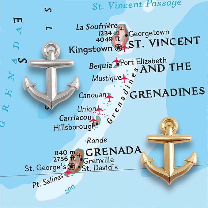 Anchor Push Pins - Gold Metal Anchor Pins - for Cork Board, Maps, or Lapel Pin Use - Designed in USA - Set of 20