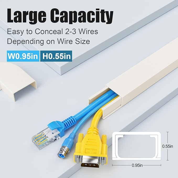 Yecaye Cord Hider, 113in Medium Cord Covers for Wires on Wall, Cord Organizer for 2-3 Wires, Easy Install Cable Management Kit, TV Cable Hider for Home Office, W0.95in H0.55in, Beige