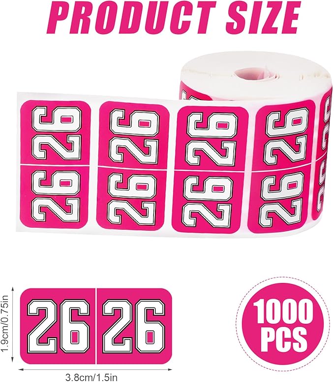 1000pcs 2026 Year Stickers, 3/4x1-1/2 Inch 26 Year Colored Self-Adhesive Stickers File Folder Labels Decals for Tab File Folders Office Supplies (Rose Red)