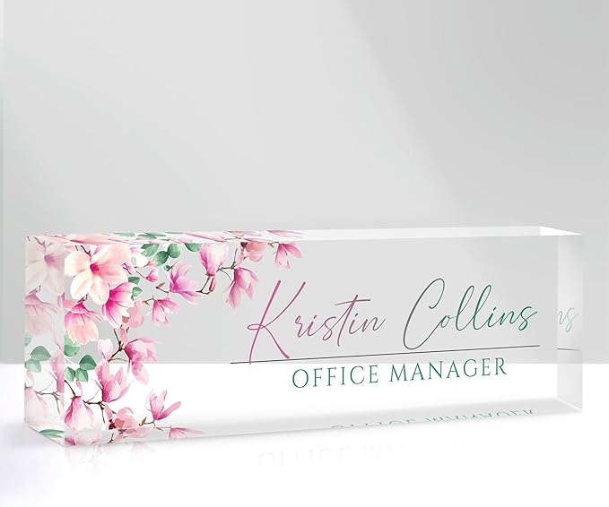 Custom Name Plate for Desk, Personalized Desk Name Plate on Clear Acrylic Glass, Appreciation Gifts for Teacher Employee Boss Coworkers Nurse, Office Desk Accessories for Women Men (Peach)