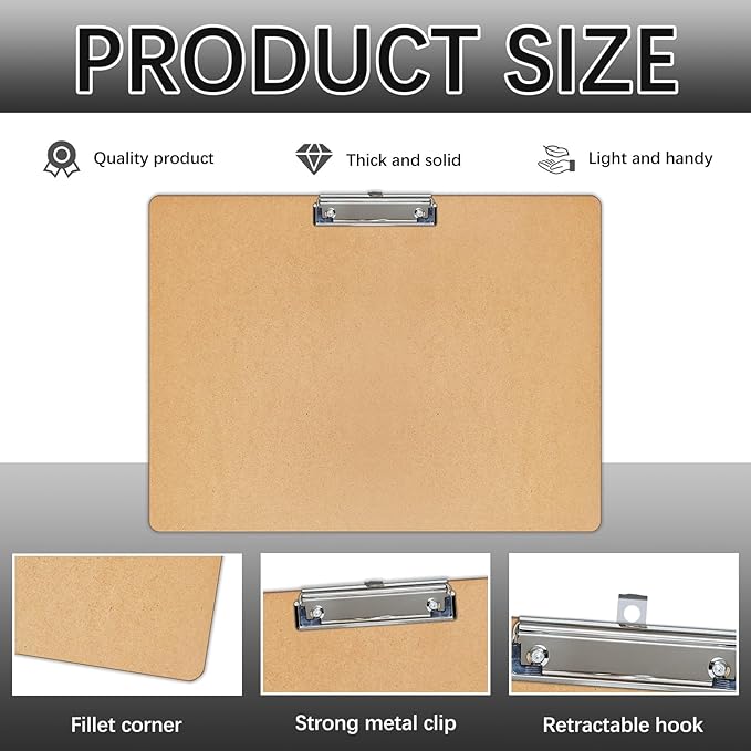 10 PCS Extra Large 11x17 Clipboard, Wood Cleats with Low Profile Clips for Drawing, Sketching, and Art Boards, Horizontal Wood Lapping, Landscape Layout (3Mm Thickness) (10Pack11x17 Clipboard)