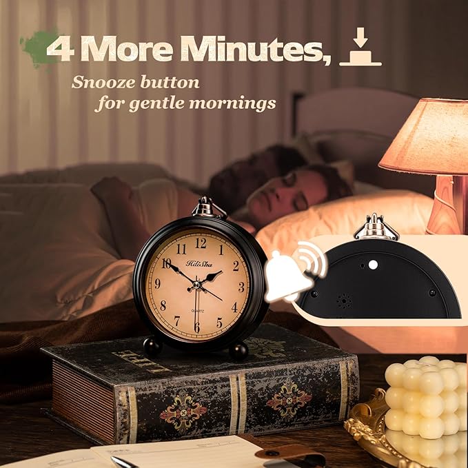 Vintage Alarm Clock, 5 inch Battery Operated Silent Non Ticking Snooze Small Clock with Night Light, Old Fashioned Desk Clock Decor for Bedroom, Bedside, Living Room, Room (Arabic)