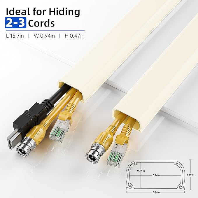 Delamu 142in Beige Cord Hider Cable Hider, Cord Covers for 2-3 Wires on Wall, Premium Wire Hiders Wire Covers for Cords on Wall, Easier Setup TV Cable Cover Management Kit, W0.94 H0.47in, Beige