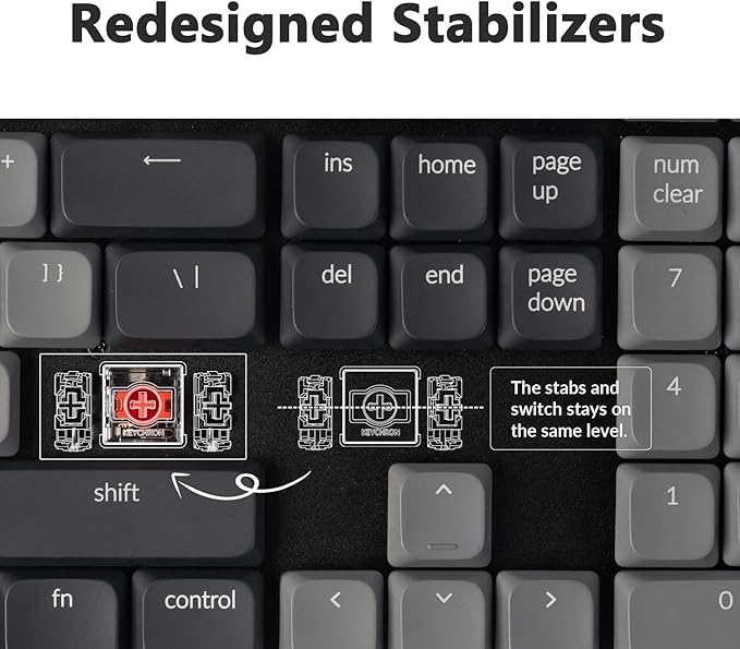 Keychron K5 QMK Ultra-Slim Full Size Layout Wireless Mechanical Gaming Keyboard, 104 Keys with Red Switch, White LED Backlight Rechargeable Wired Bluetooth Keyboard for Mac/Windows, Version 2