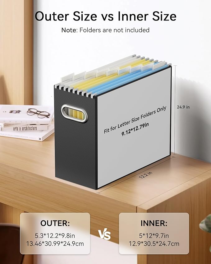 Oterri Cardboard File Organizer Box for Hanging File Folders Letter Size,File Box for Computer Desk,File Cabinet,Working Home,Office,Classroom (Black, Letter Size - 8 Packs)