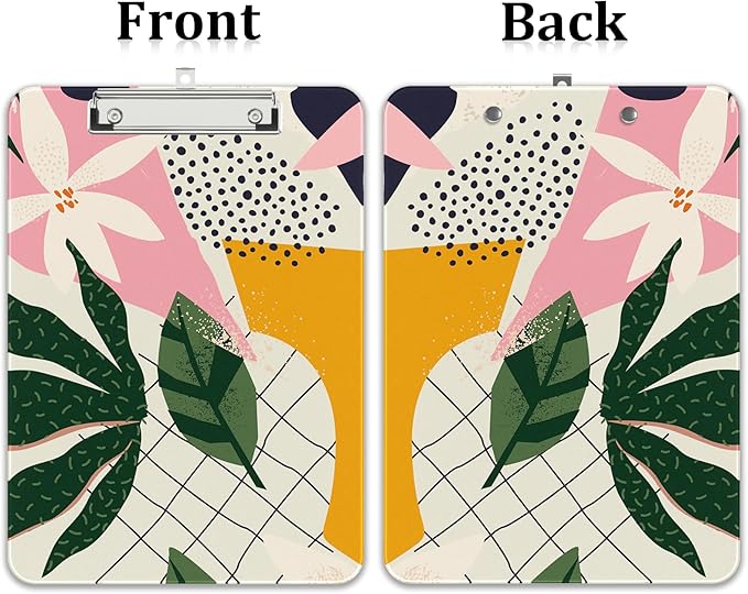Rimilak Plastic Clipboards with Metal Clip, A4 Letter Size 9 x 12.5 in, Office Decorative for Students Women Men and Kids, Cute Custom Pattern, Abstract Leaves